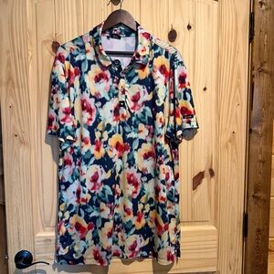 Bad Birdie Mens Golf Polo Shirt Medium Floral Multi Color Short Sleeve Athletic